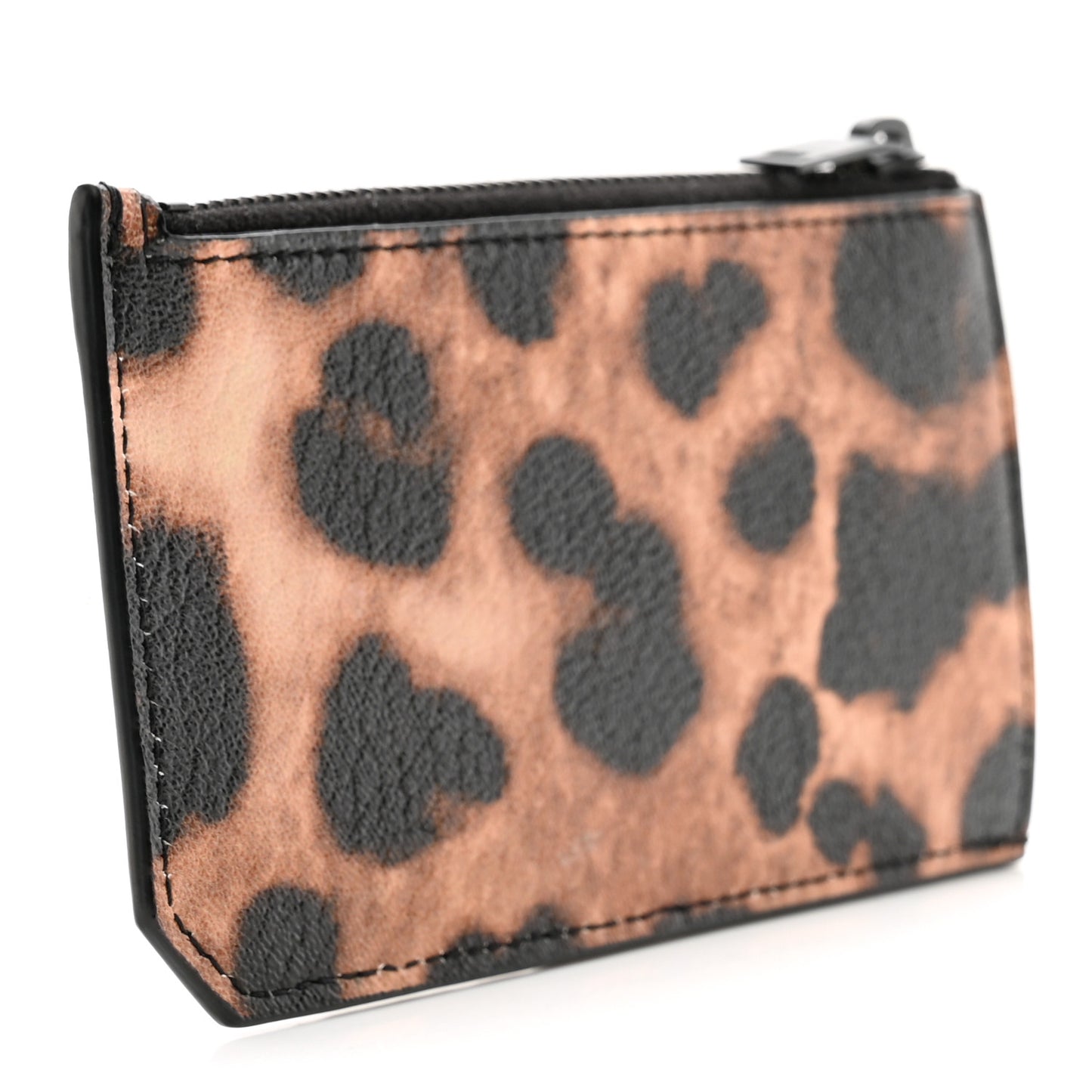 Calfskin Leopard Print Monogram 5 Fragments Zip Pouch Card Holder