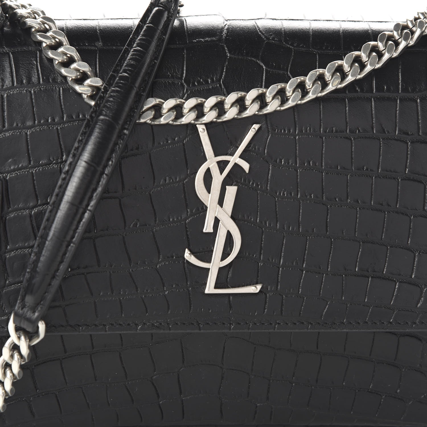 Saint Laurent Calfskin Crocodile Embossed Medium Monogram Sunset Black 9 of 9