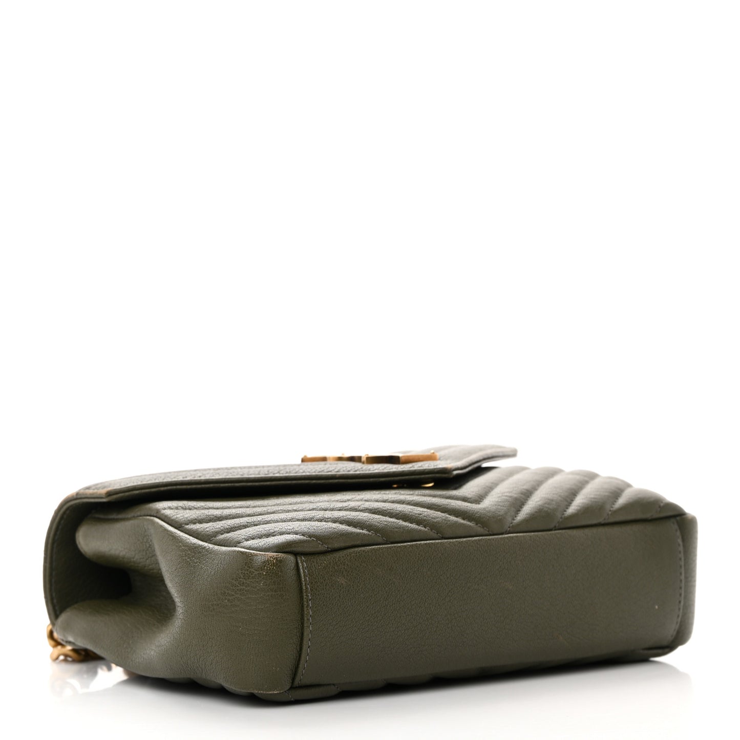Sheepskin Matelasse Chevron Monogram Medium College Bag Military Olive