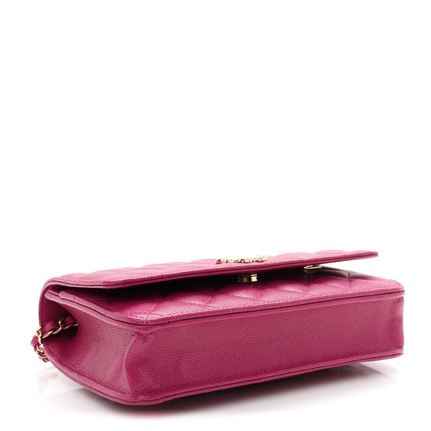 Caviar Quilted Chain Embossed CC Wallet On Chain WOC Fuchsia