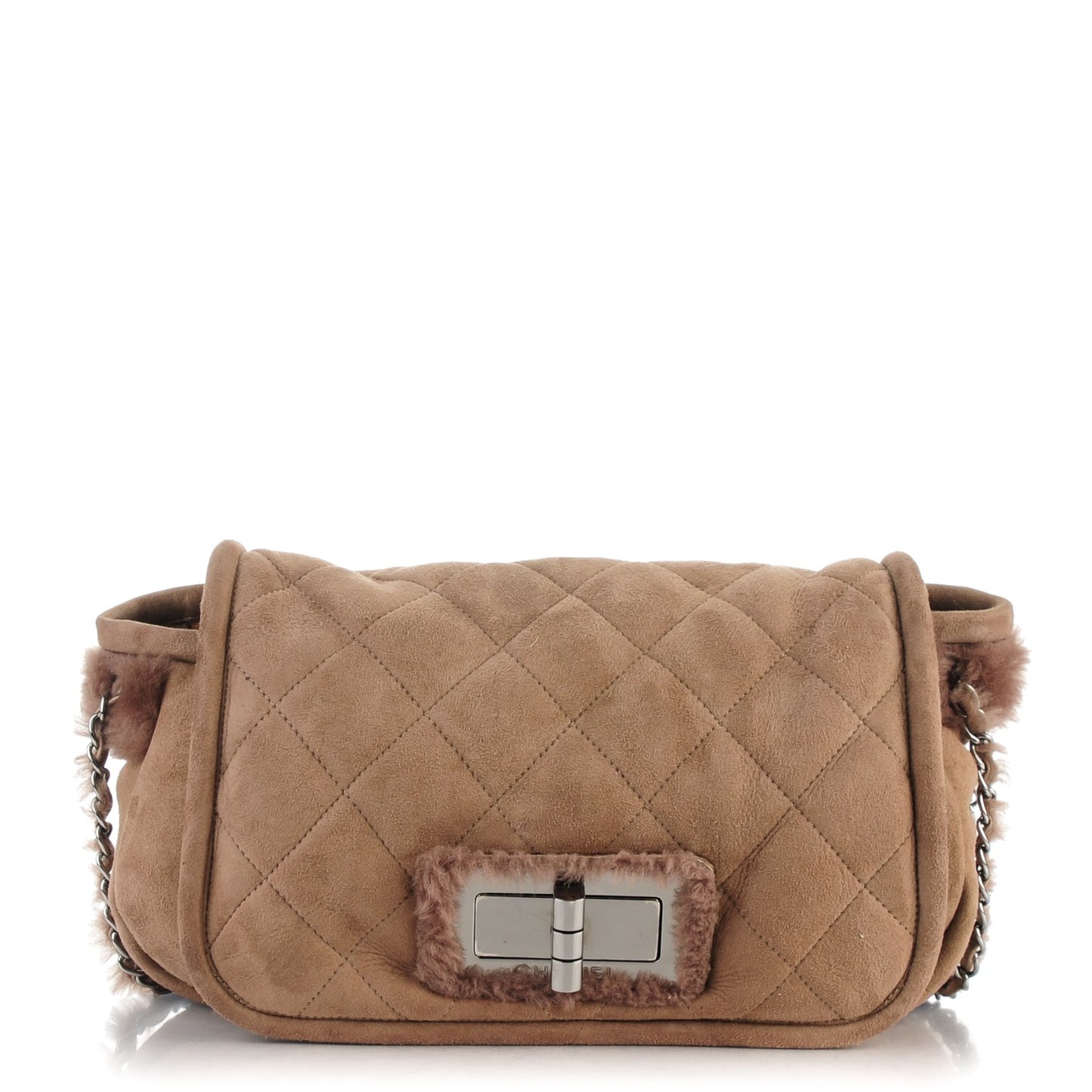 Shearling Quilted Mademoiselle Flap Beige