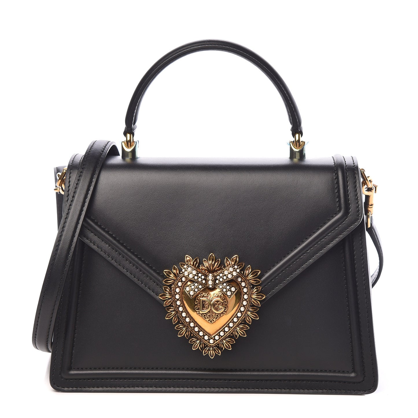 Smooth Calfskin Medium Devotion Envelope Top Handle Bag Black