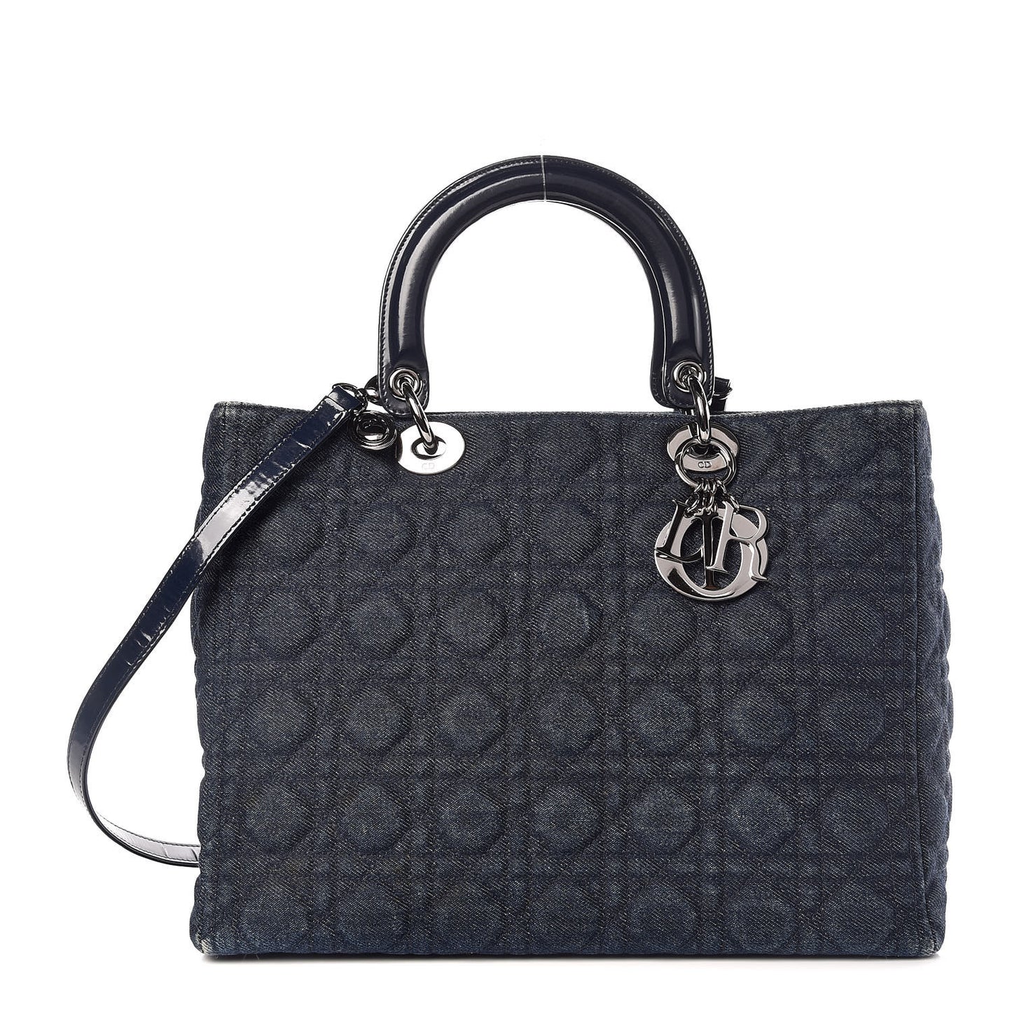 Denim Cannage Large Lady Dior Tote Blue