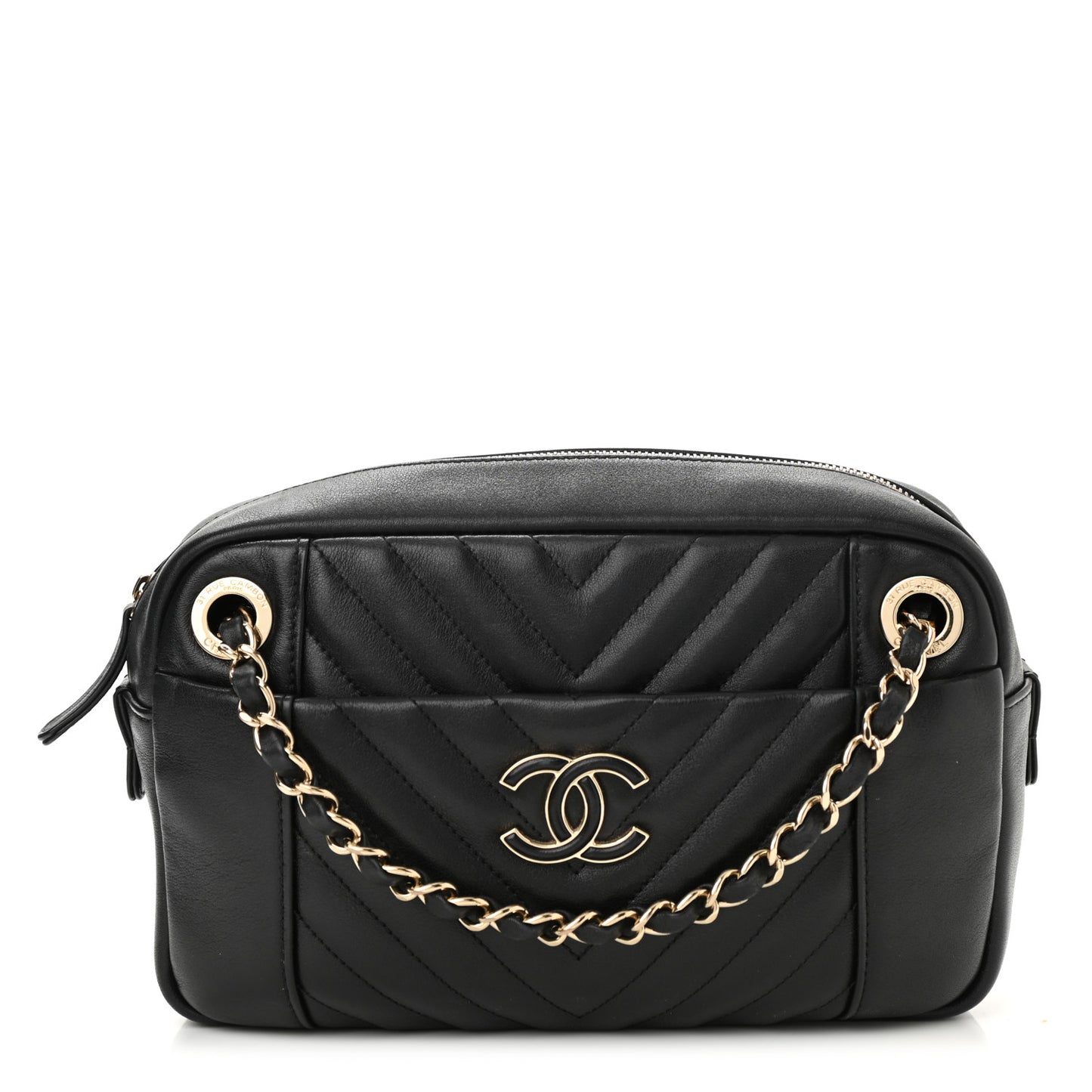 Calfskin Quilted Daily Chevron Camera Case Black