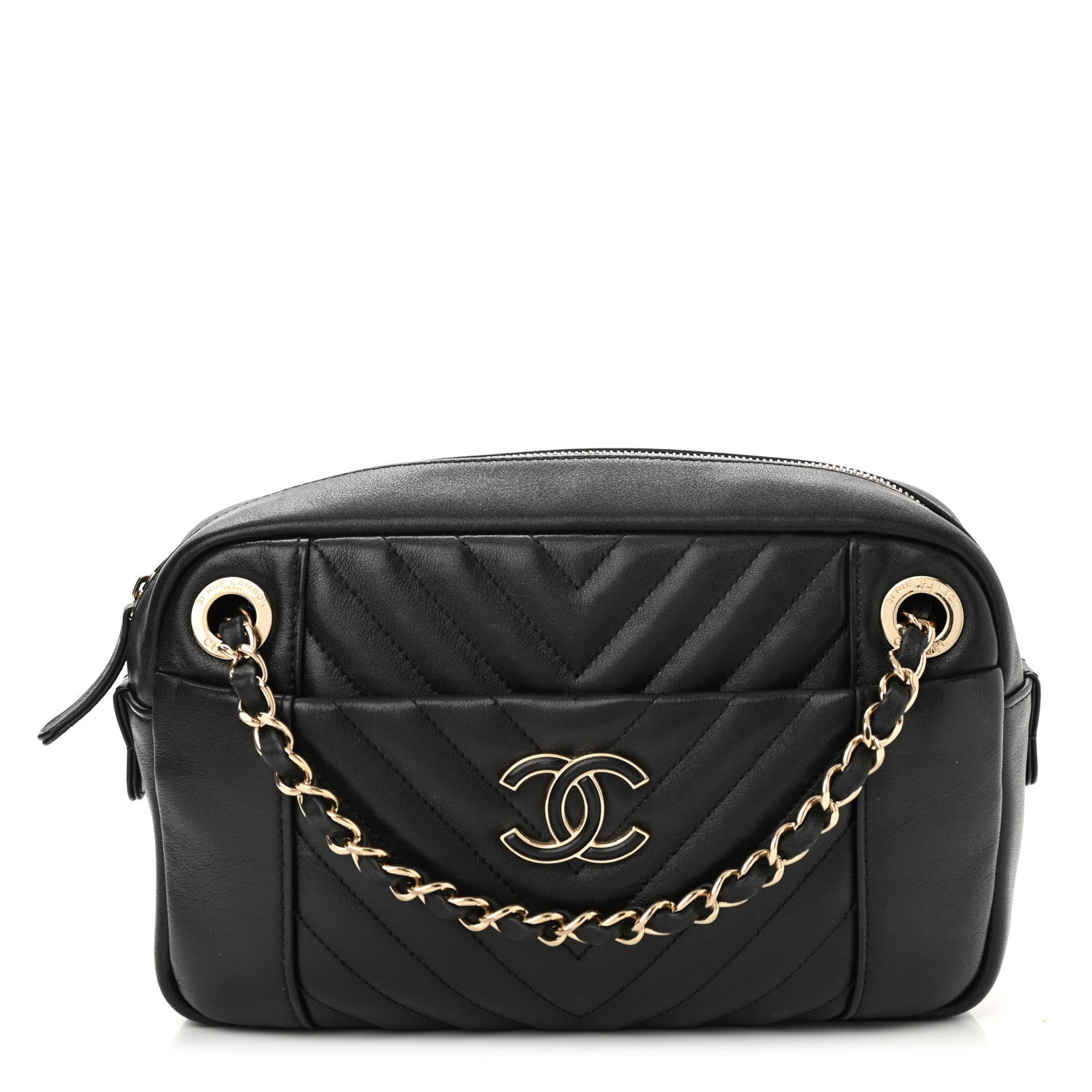 Chanel Calfskin Quilted Daily Chevron Camera Case Black 1 of 11