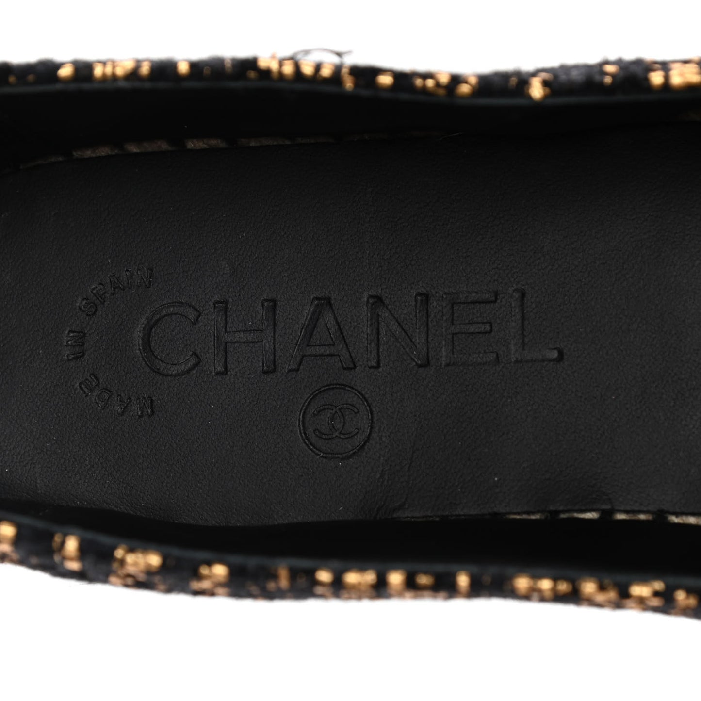 Metallic Tweed Grosgrain CC Espadrilles 39 Black Gold