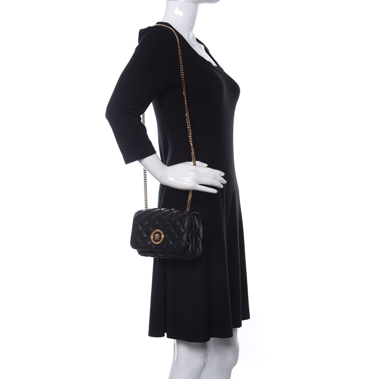 Nappa Quilted Small Medusa Chain Crossbody Black