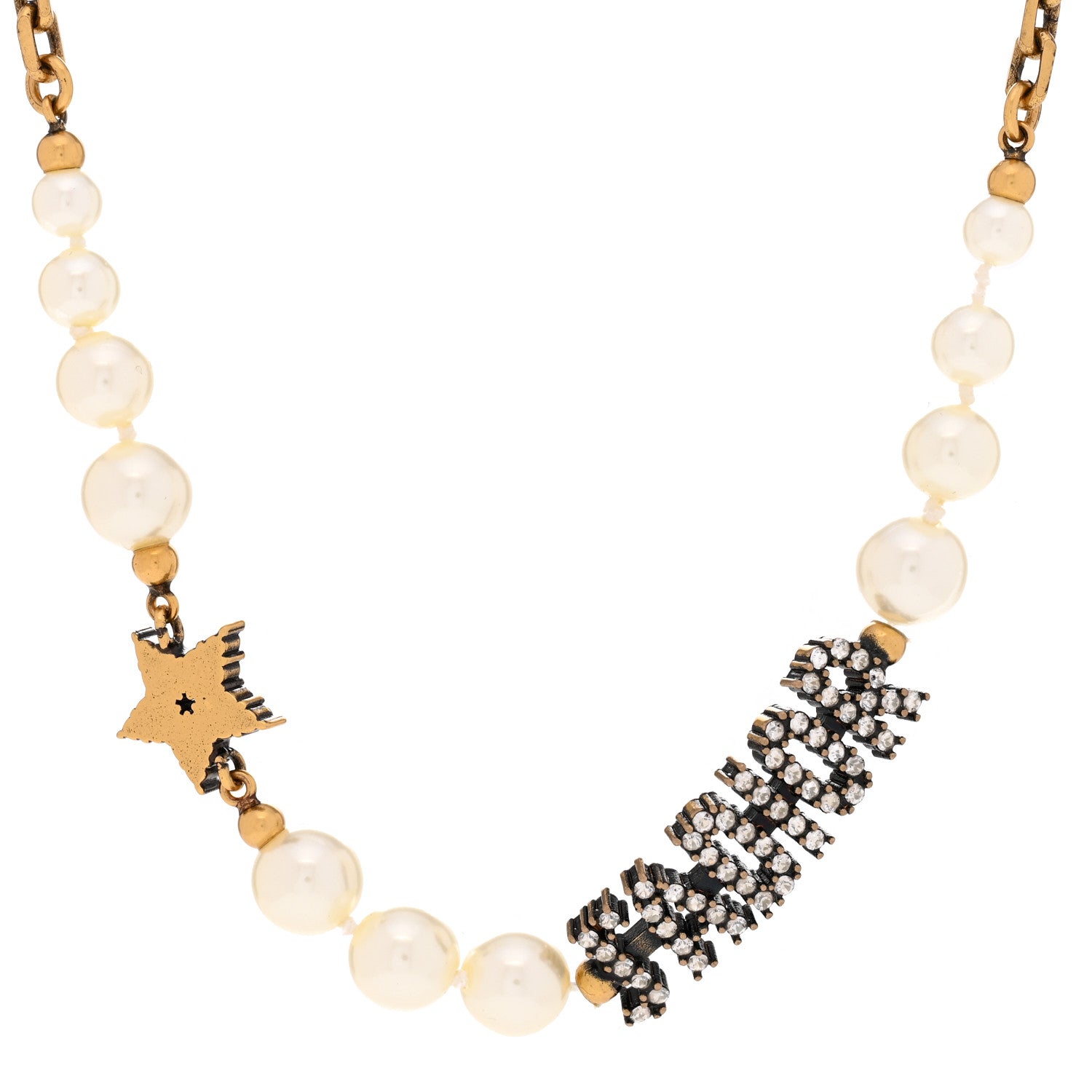 Christian Dior Metal Pearl Crystal J'Adior Choker Necklace Antique Gold 4 of 6