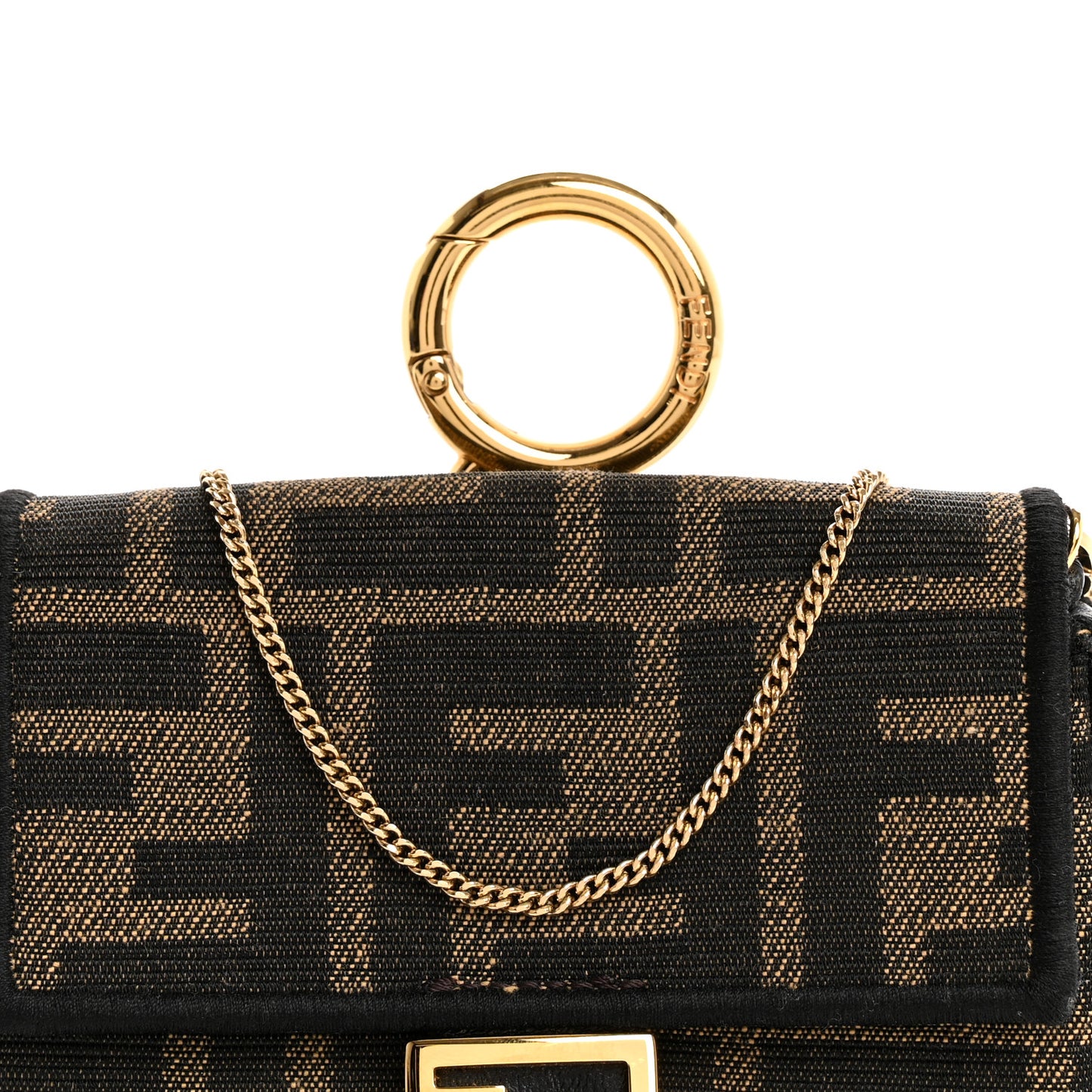 Fabric Jacquard FF 1974 Nano Baguette Charm Tobacco Moro Black