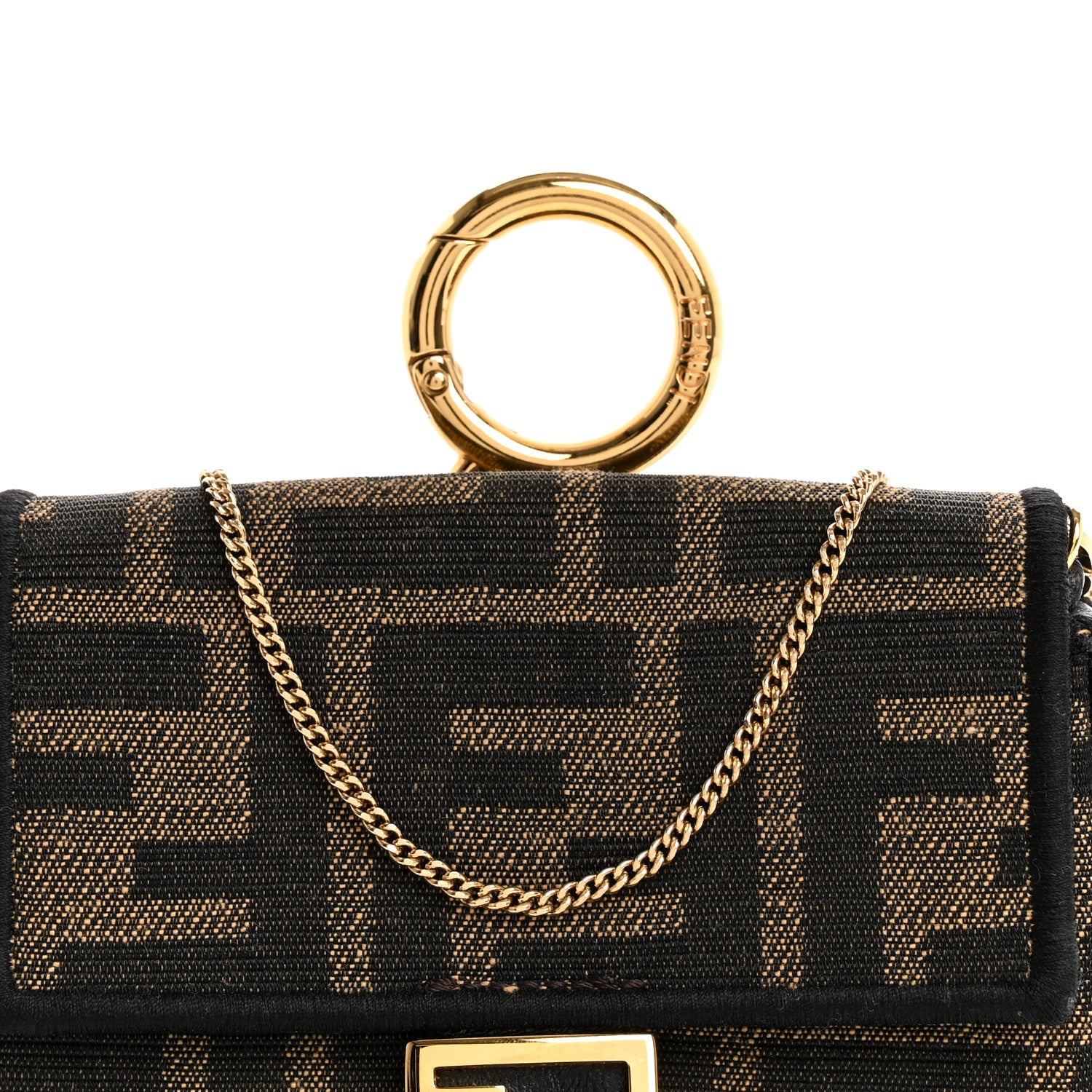 Fendi Fabric Jacquard FF 1974 Nano Baguette Charm Tobacco Moro Black 8 of 14