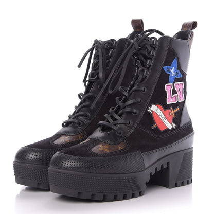 Louis Vuitton Suede Calfskin Monogram LV Black Heart Laureate Platform Desert Boots 37.5 Black 2 of 9
