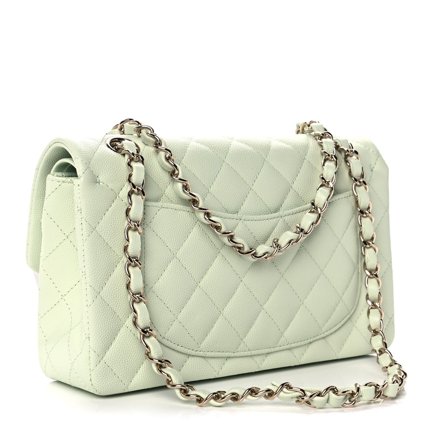 Caviar Quilted Small Double Flap Light Green