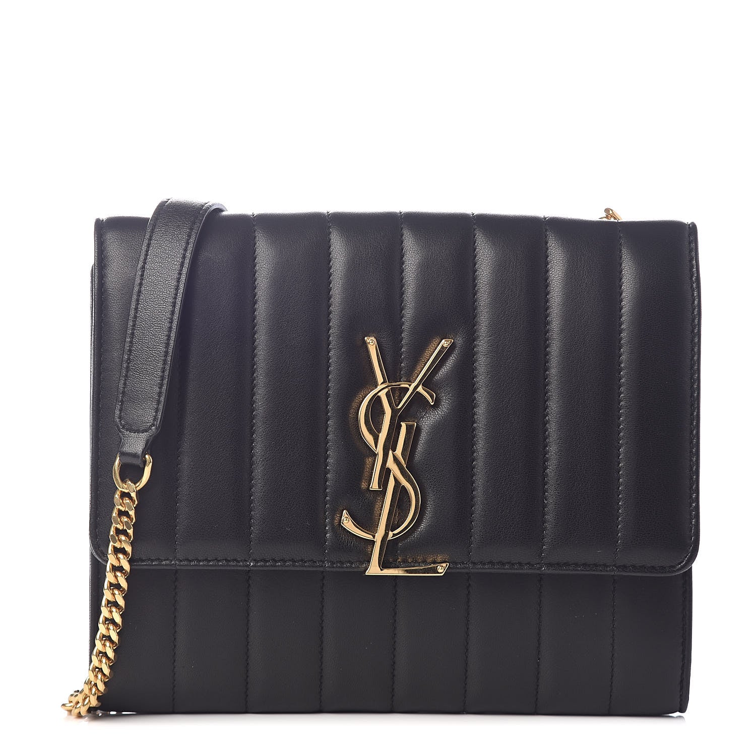 Saint Laurent Lambskin Matelasse Monogram Vicky Chain Wallet Black 1 of 9