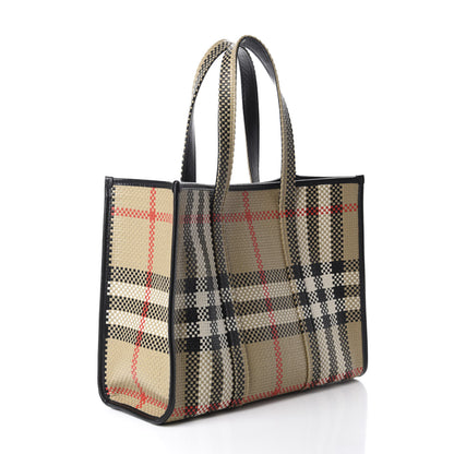 Burberry Calfskin Woven Vintage Check East West Book Tote 3 of 9