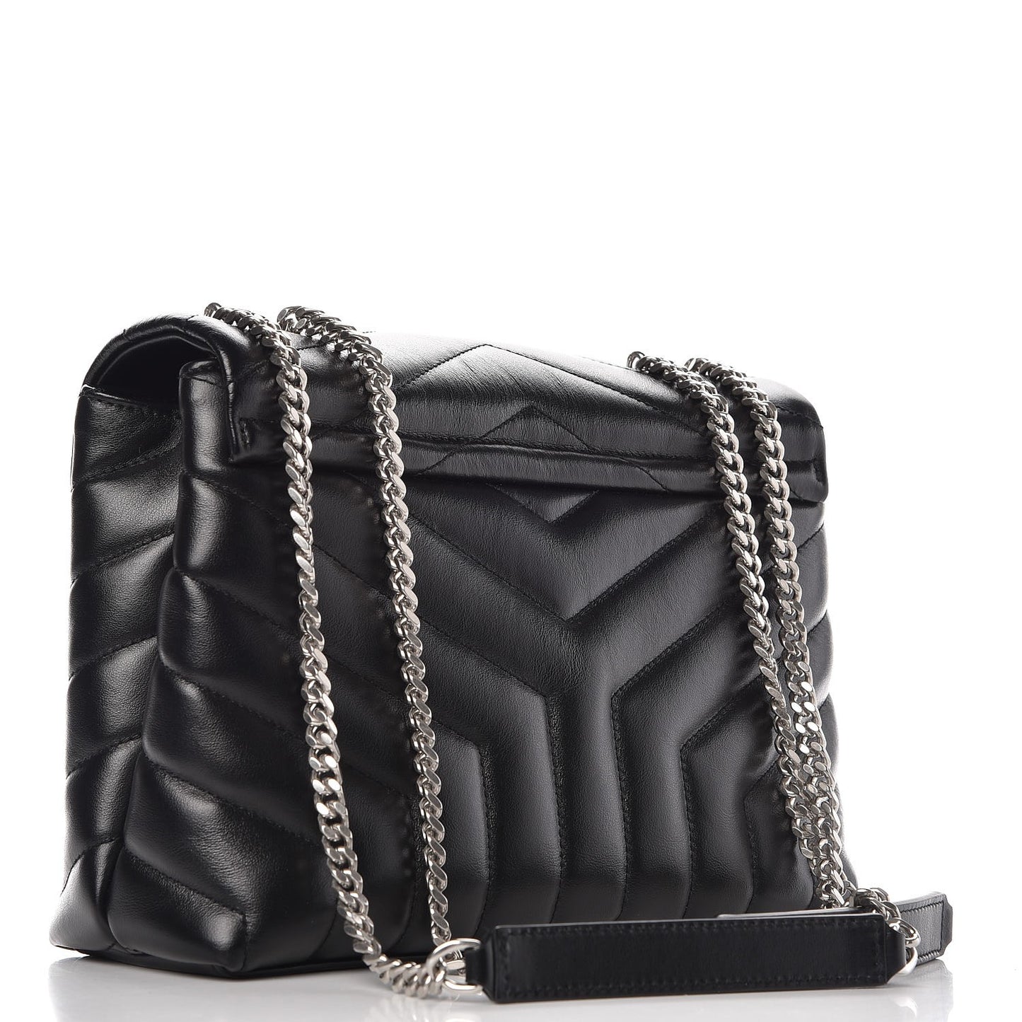 Calfskin Y Quilted Monogram Small Loulou Chain Satchel Black