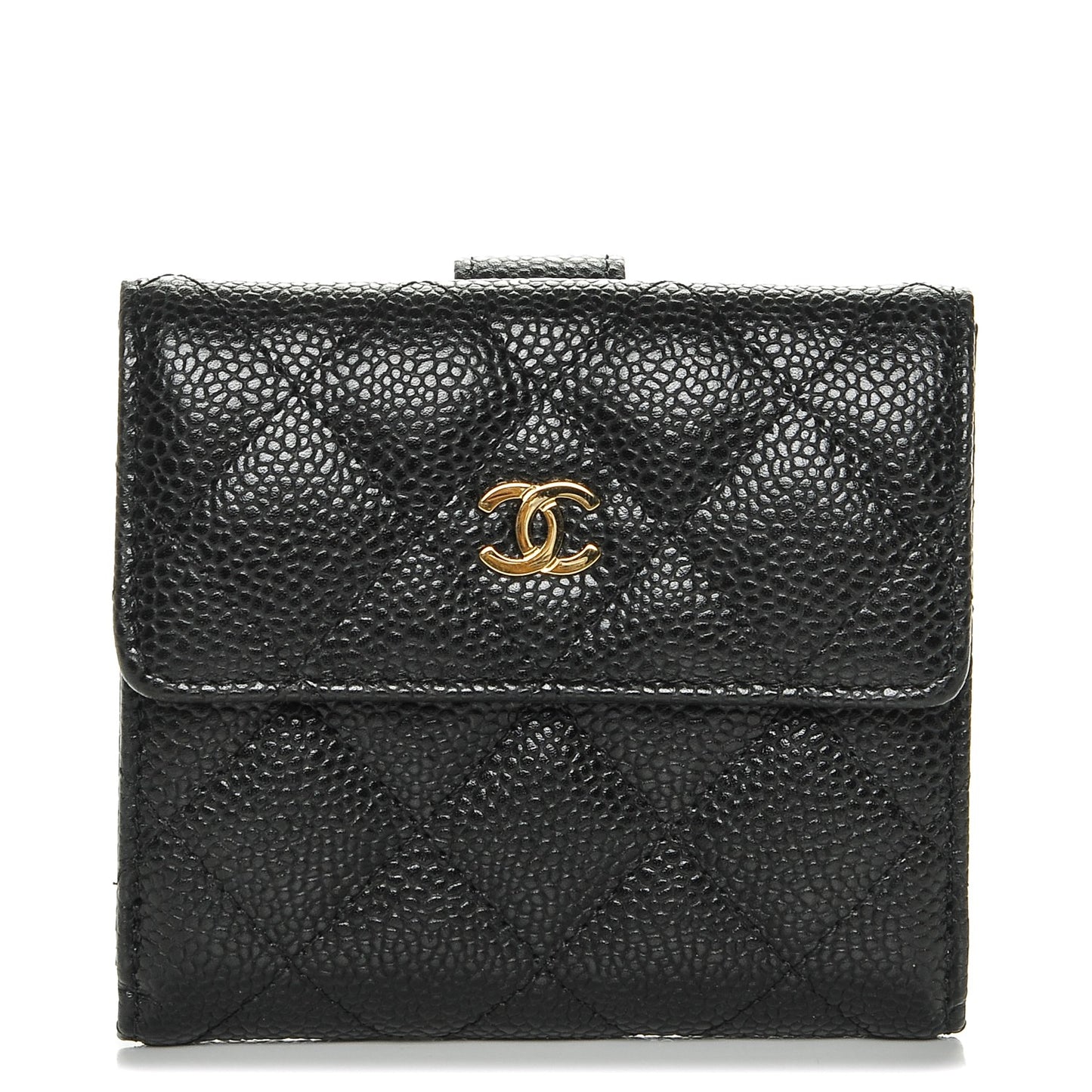 Caviar Quilted Compact French Flap Wallet Black