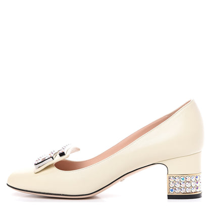 Gucci Malaga Kid Crystal Square G Madelyn Mid Heel Loafer Pumps 38 Ivory 1 of 10
