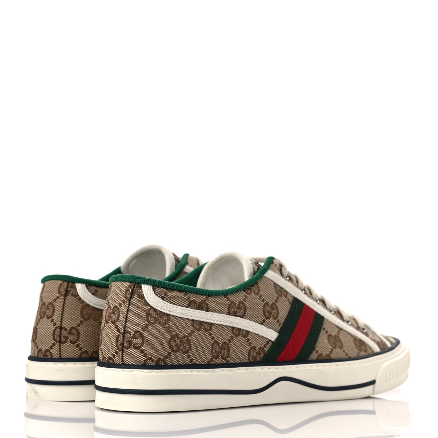 GG Monogram Web Mens 1977 Tennis Sneakers 8 Beige Ebony Mystic White