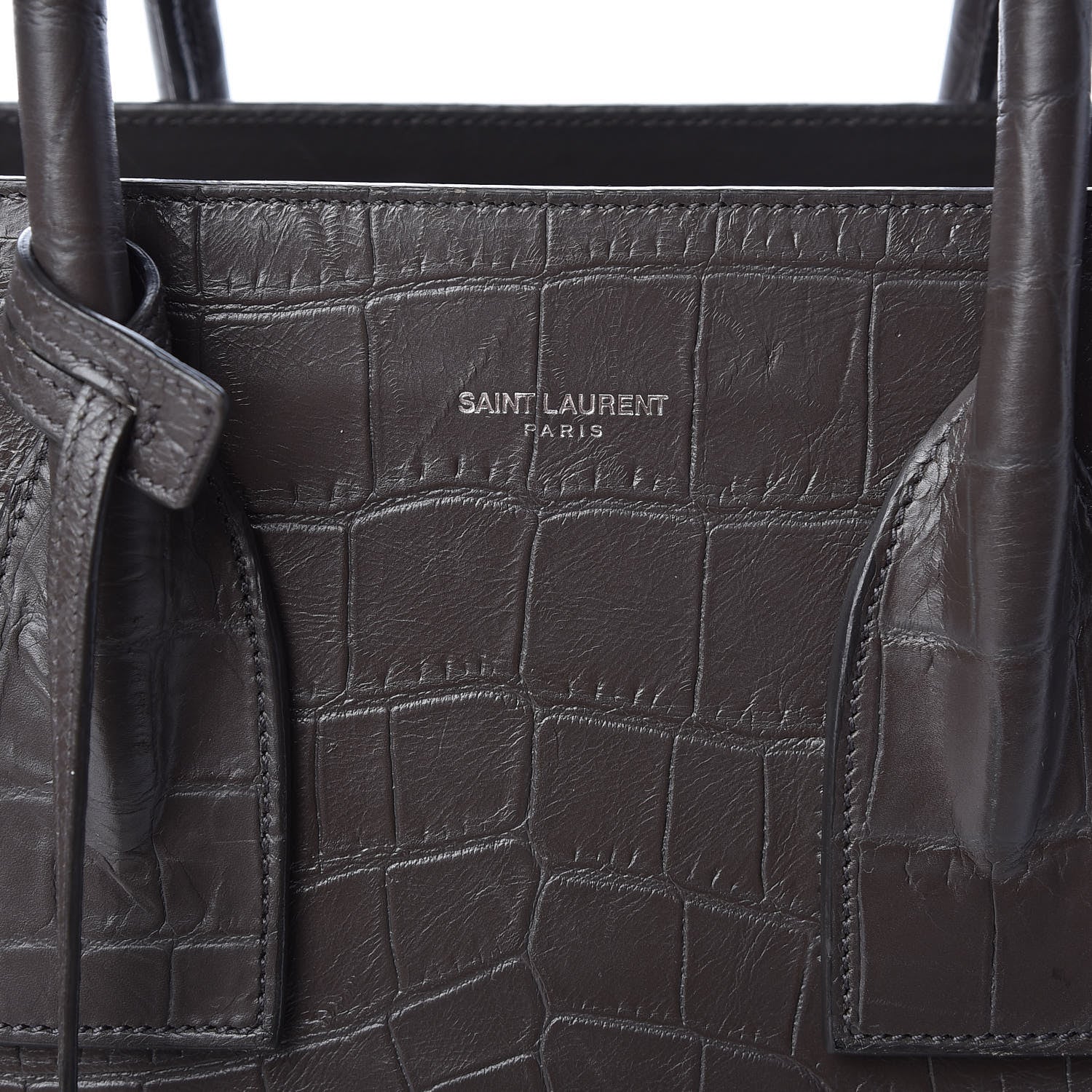 Saint Laurent Calfskin Crocodile Embossed Small Sac De Jour Coal 7 of 10