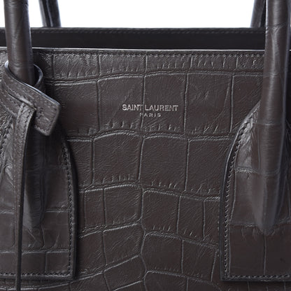 Saint Laurent Calfskin Crocodile Embossed Small Sac De Jour Coal 7 of 10