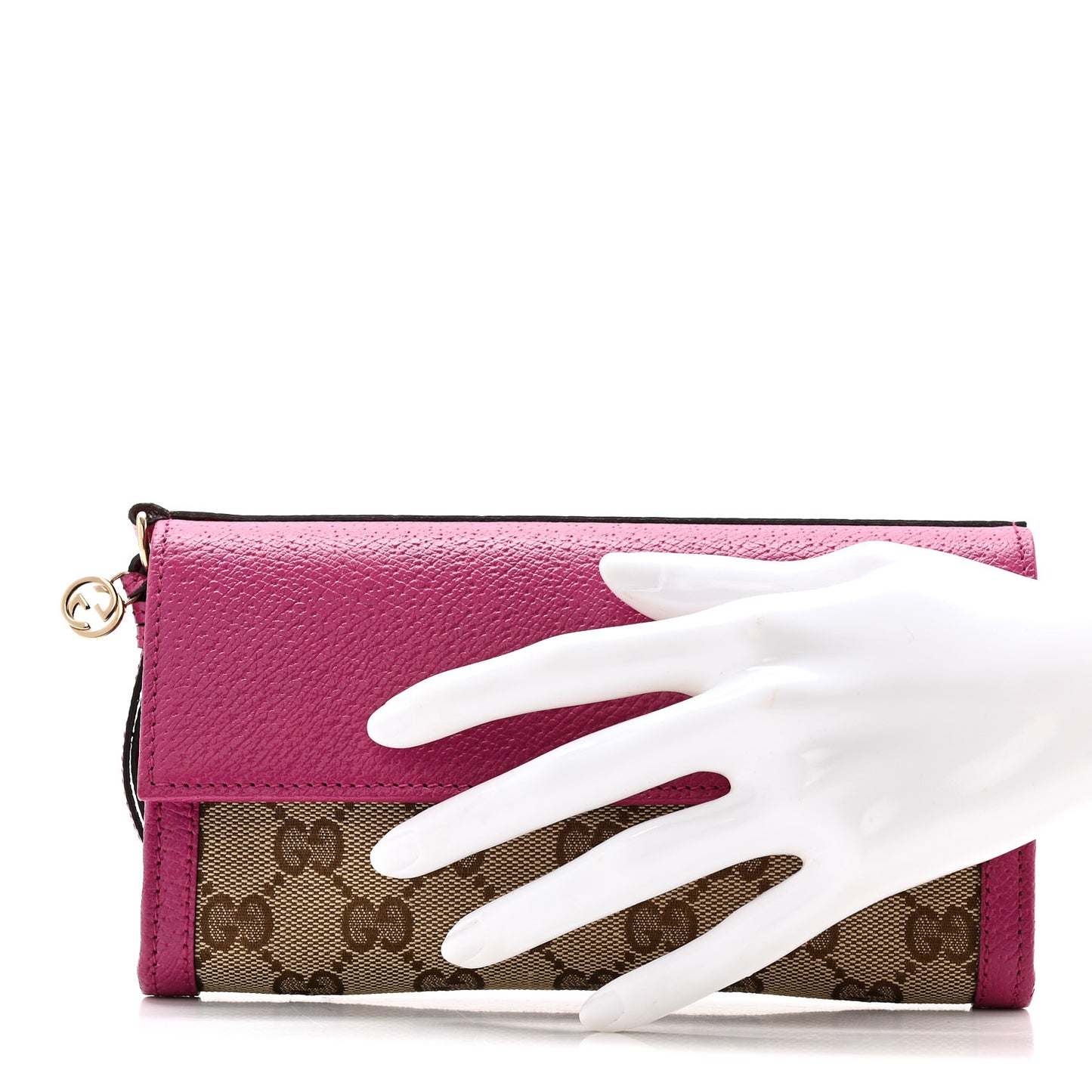 Calfskin GG Monogram Continental Wallet Beige Fuchsia