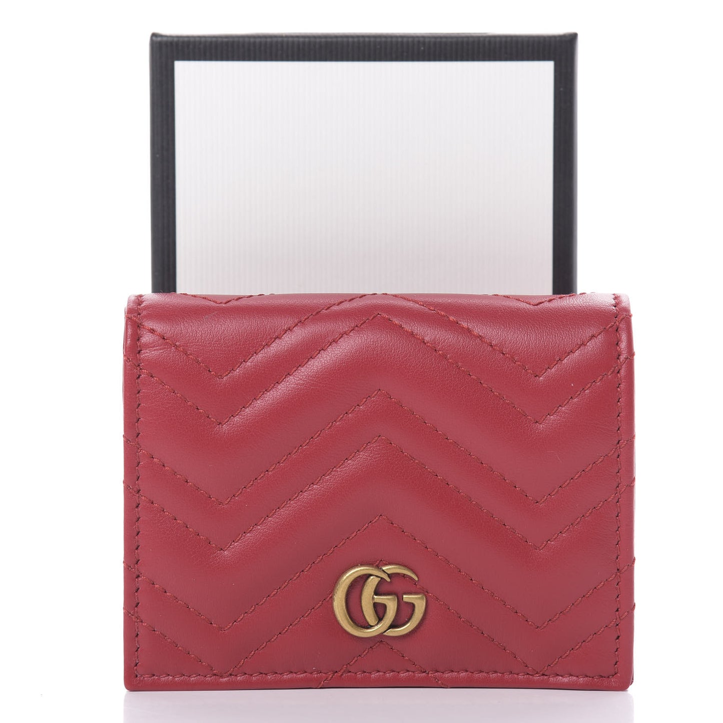 Calfskin Matelasse GG Marmont Card Case Wallet Hibiscus Red