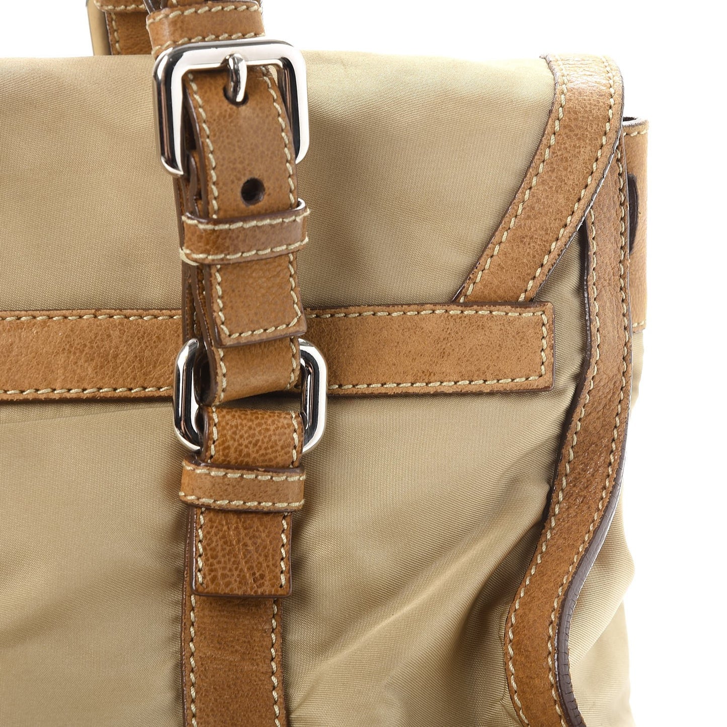 Tessuto Nylon Calfskin Pushlock Satchel Brown