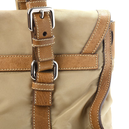 Prada Tessuto Nylon Calfskin Pushlock Satchel Brown 22 of 30