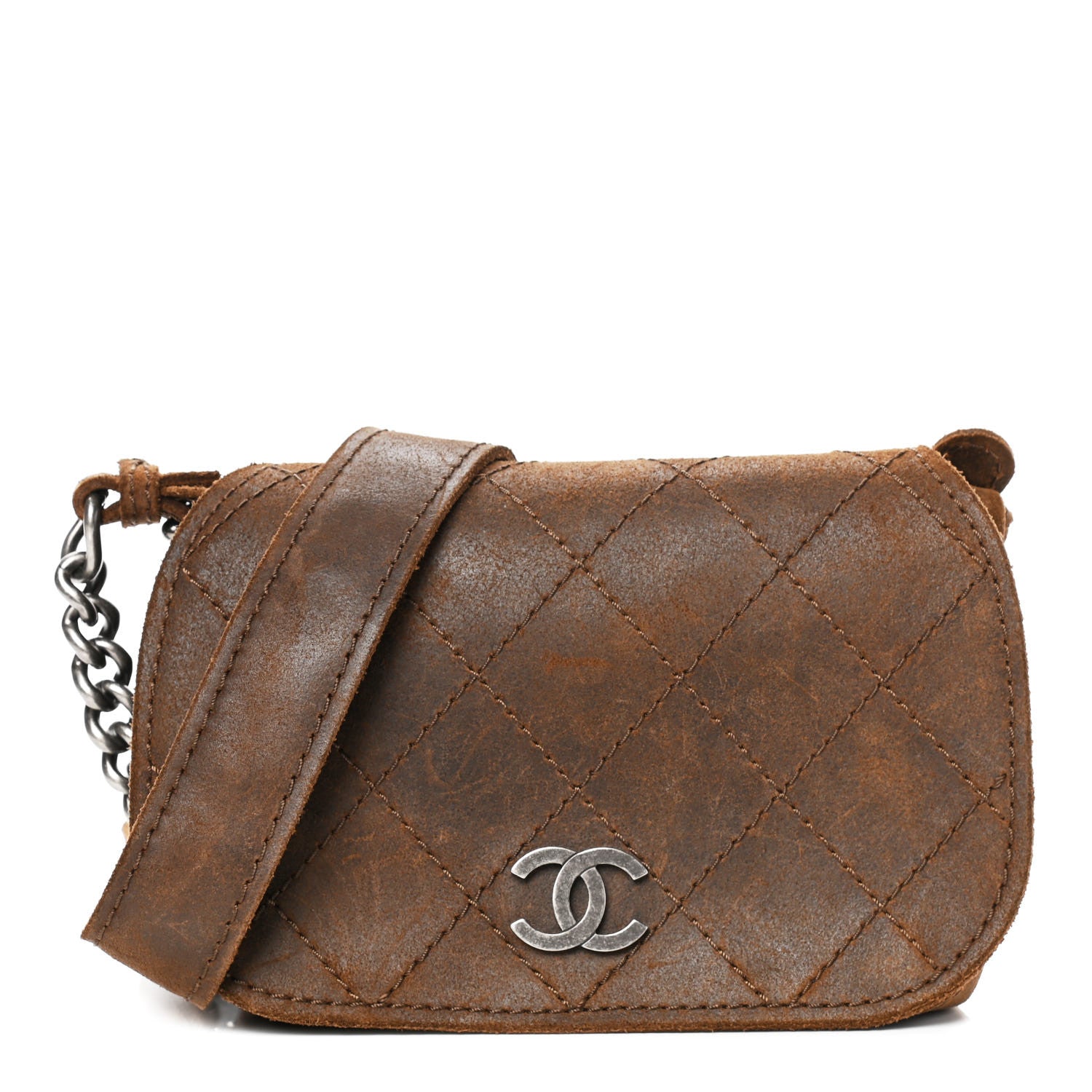 Chanel Nubuck Stitched Small Highlander Messenger Brown 1 of 4
