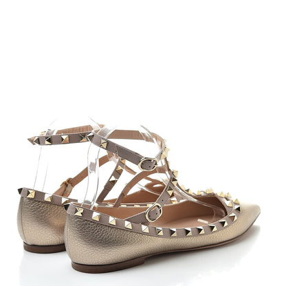 Valentino Garavani Metallic Pebbled Calfskin Rockstud Cage Ballerina Flats 39 Sasso Poudre 4 of 10