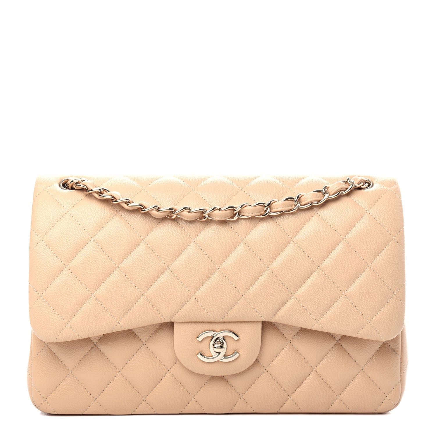 Chanel Caviar Quilted Jumbo Double Flap Light Beige 1 of 10