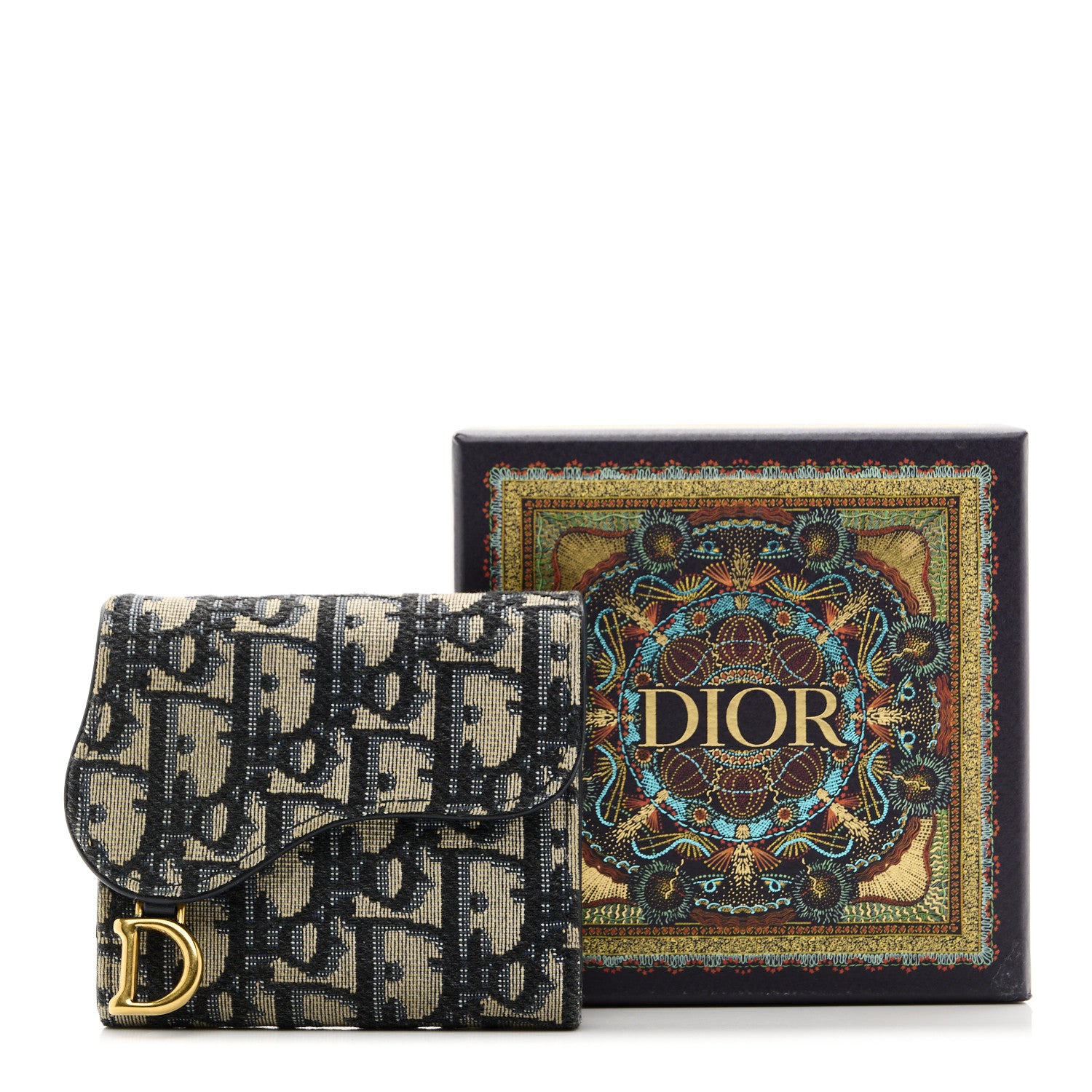 Christian Dior Oblique Saddle Lotus Wallet Blue 8 of 8