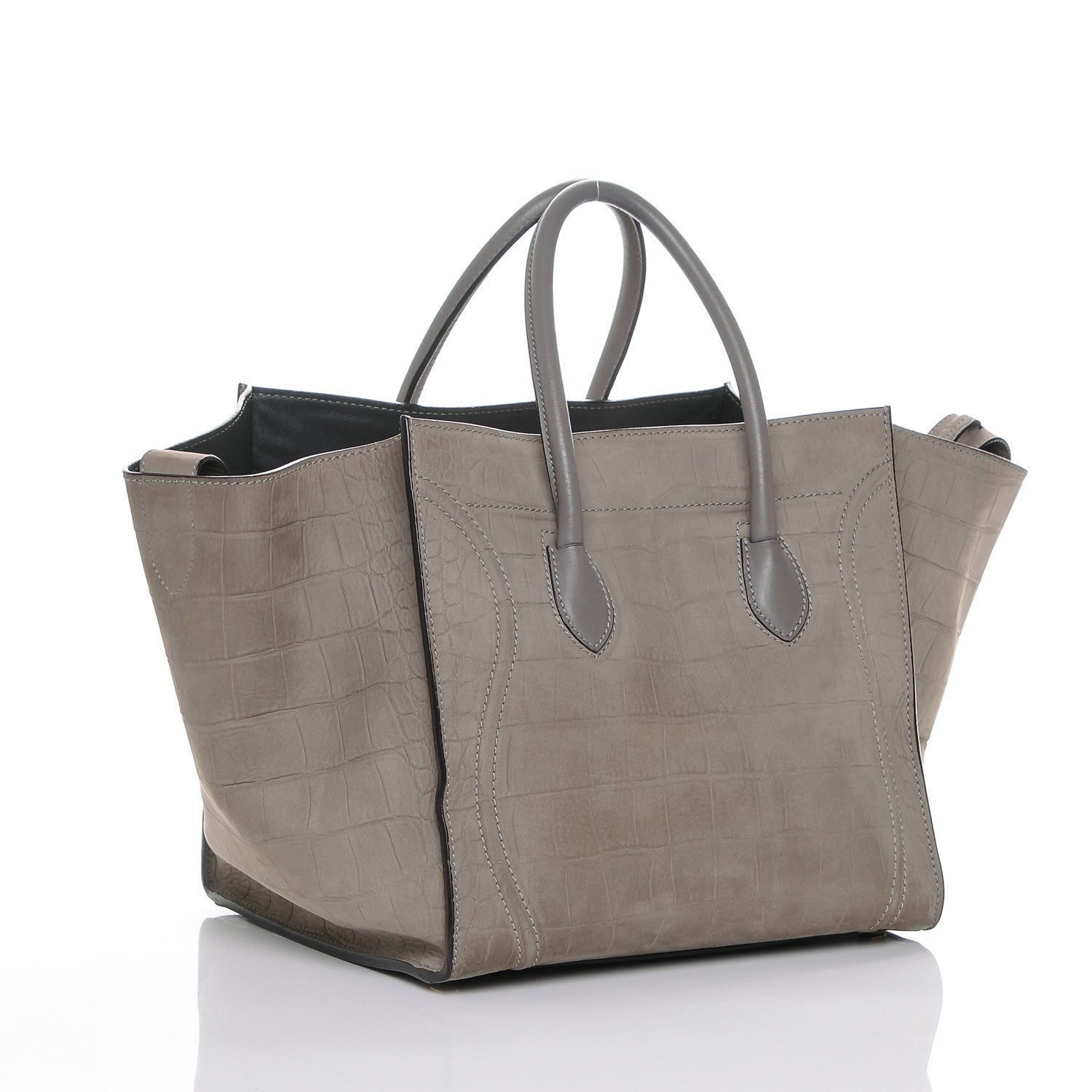 Celine Crocodile Embossed Nubuck Medium Phantom Luggage Grey 3 of 6