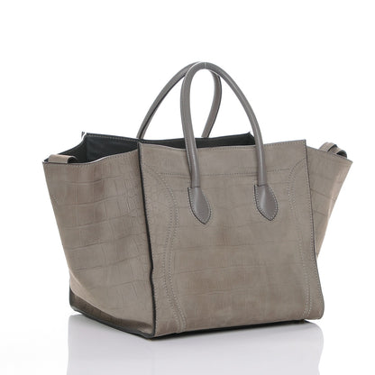Celine Crocodile Embossed Nubuck Medium Phantom Luggage Grey 3 of 6