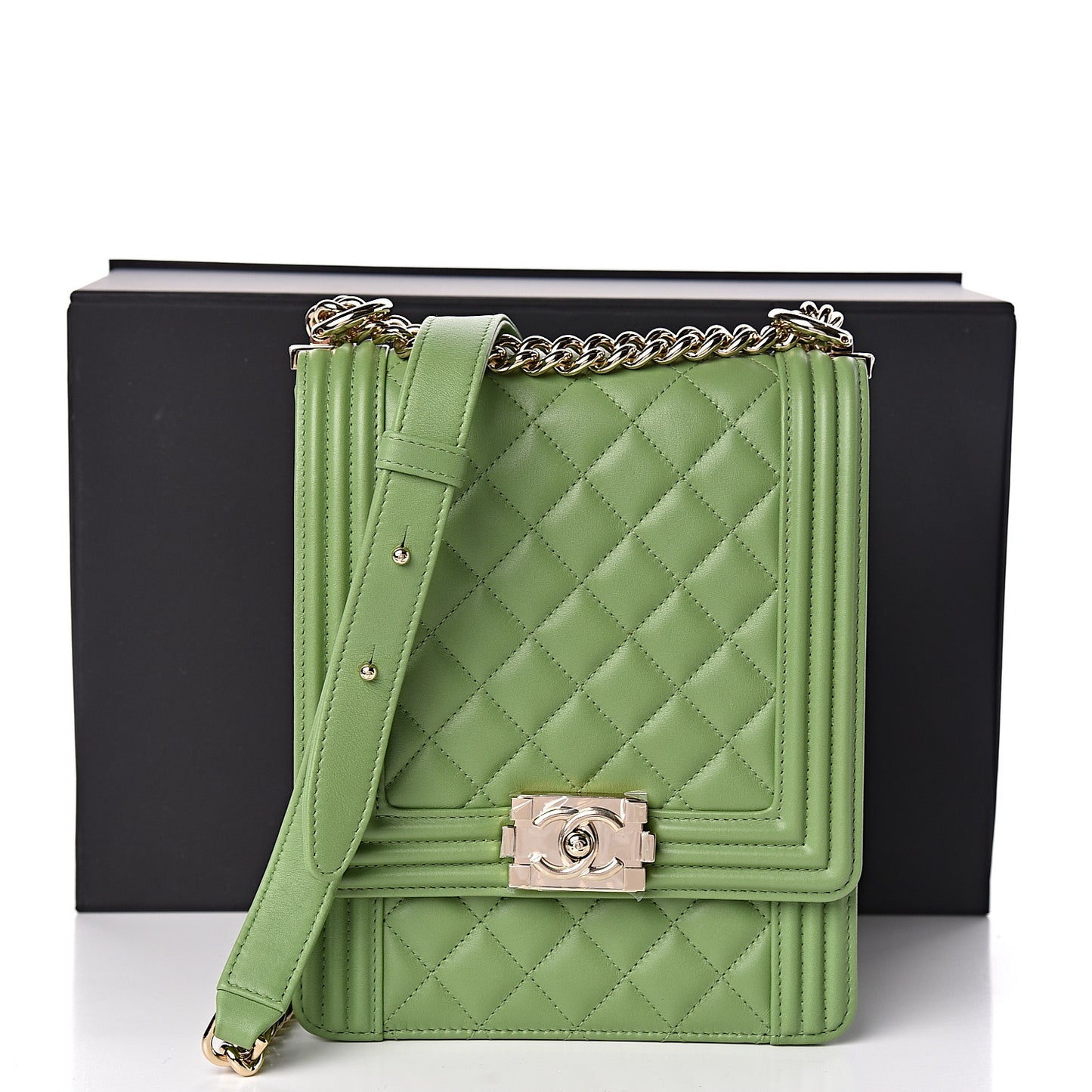 Calfskin Quilted North South Boy Flap Green