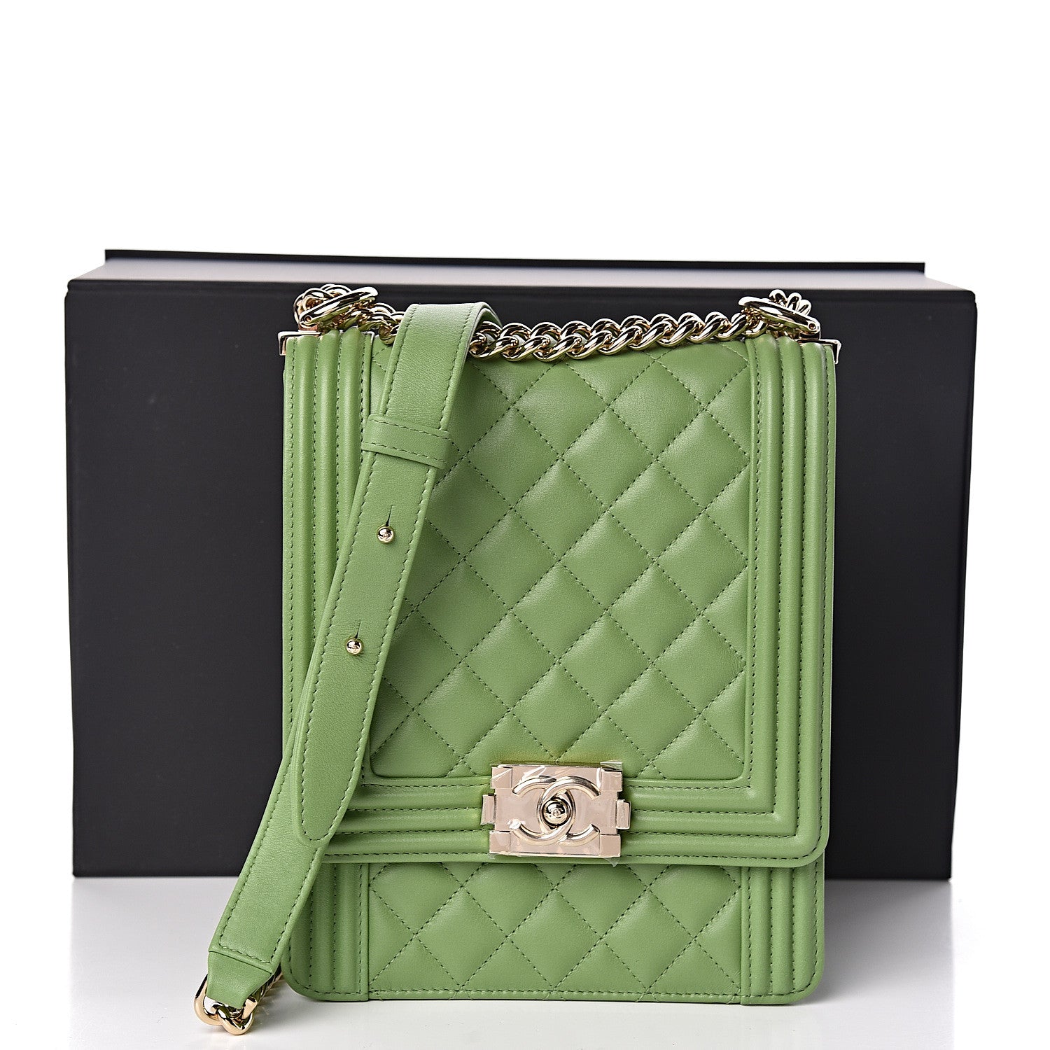 Chanel Calfskin Quilted North South Boy Flap Green 10 of 10