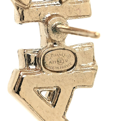 Chanel Crystal Cha-Nel Logo Earrings Gold 4 of 4