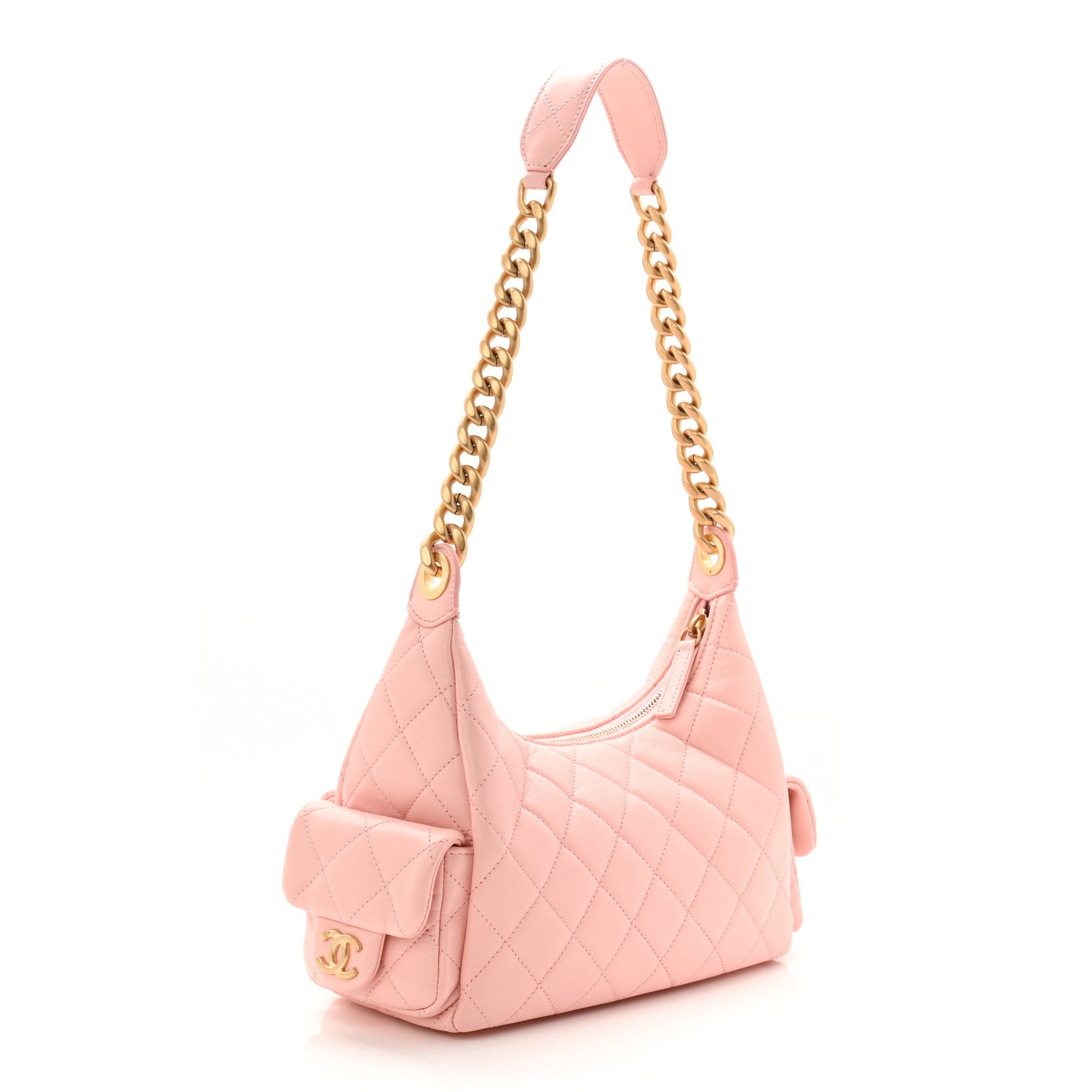 Chanel Shiny Lambskin Quilted Trendy Pockets Hobo Light Pink 3 of 10