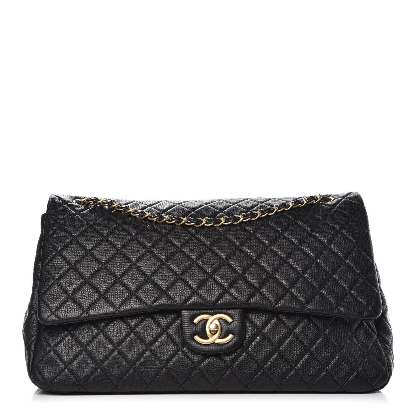 Calfskin Quilted XXL Travel Flap Bag Black