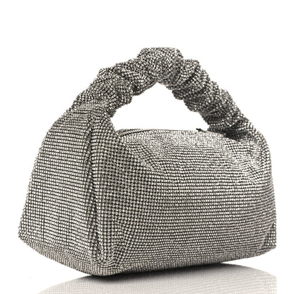 Alexander Wang Mesh Crystal Rhinestone Mini Scrunchie Clutch Black Silver 3 of 8