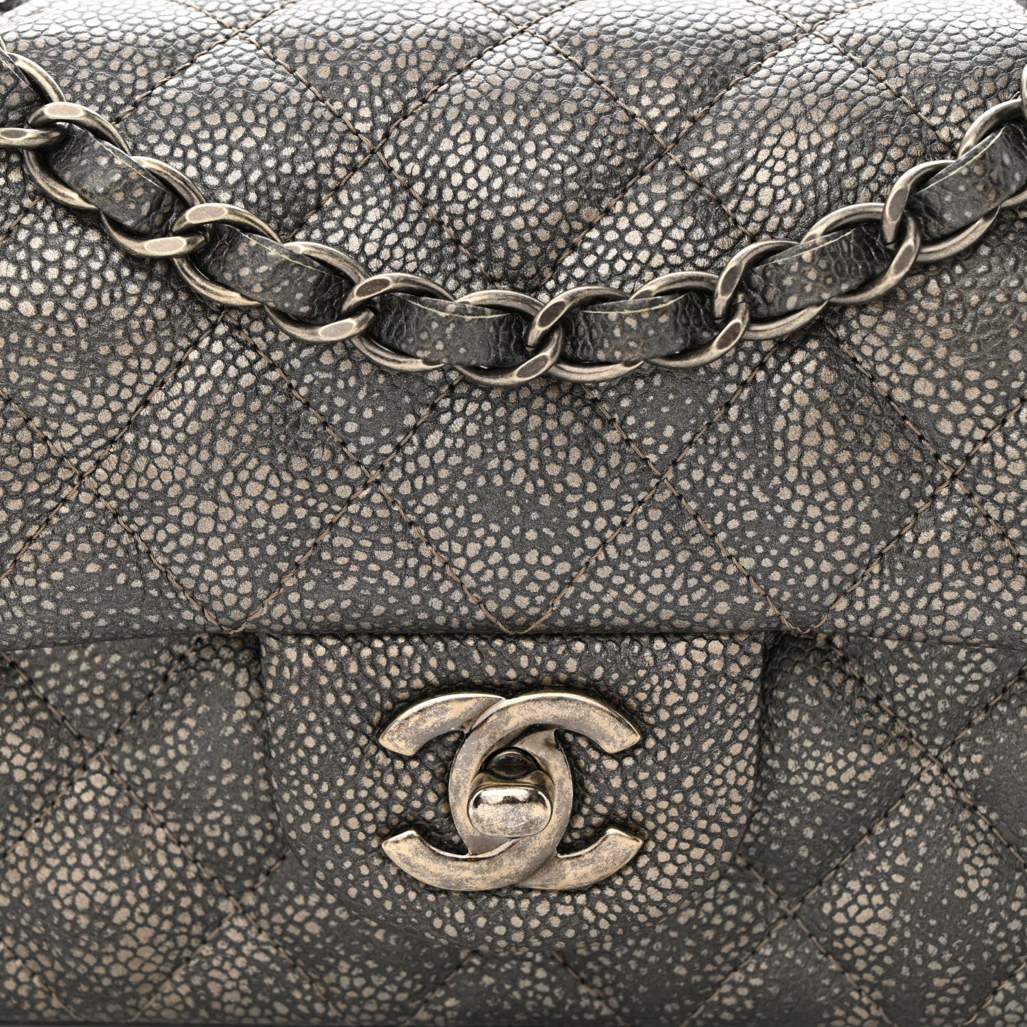 Chanel Metallic Caviar Quilted Mini Rectangular Flap Dark Silver 8 of 10