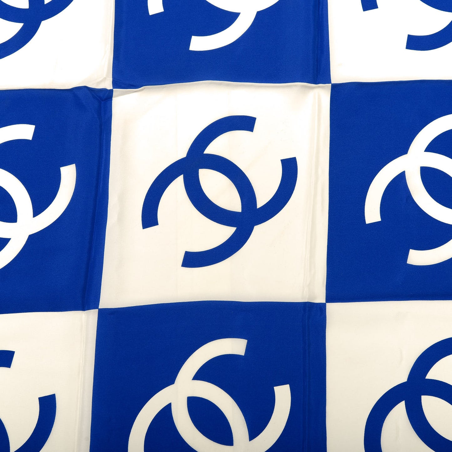 Silk CC Checkered Square Scarf White Blue