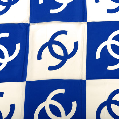 Chanel Silk CC Checkered Square Scarf White Blue 2 of 4