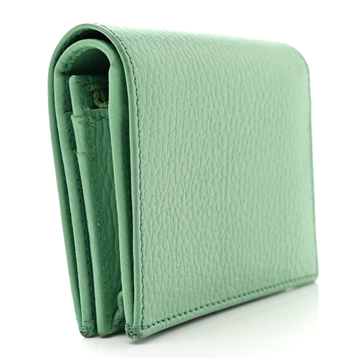 Gucci Dollar Calfskin Enamel Monochrome GG Marmont Card Case Green 3 of 9