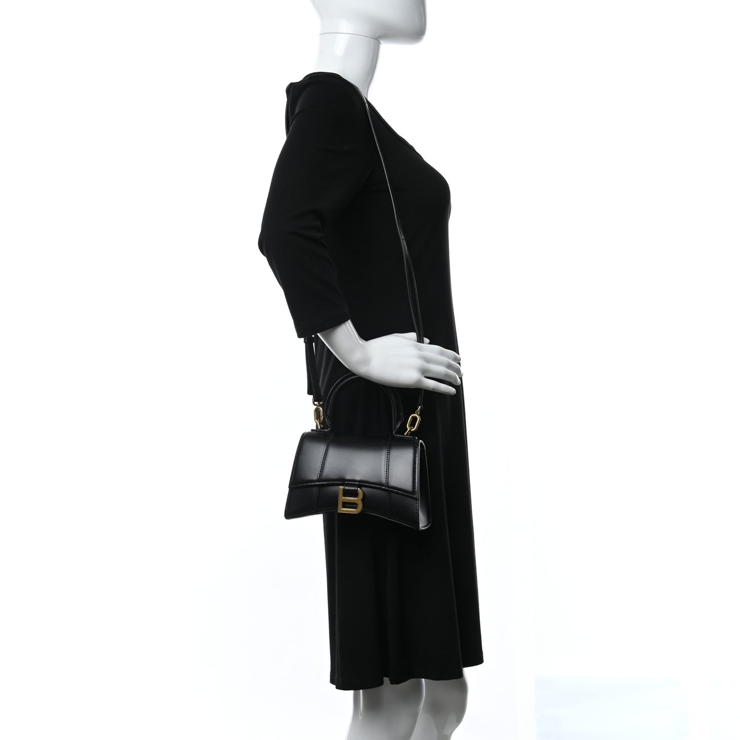 Shiny Box Calfskin Hourglass Top Handle Bag XS Black