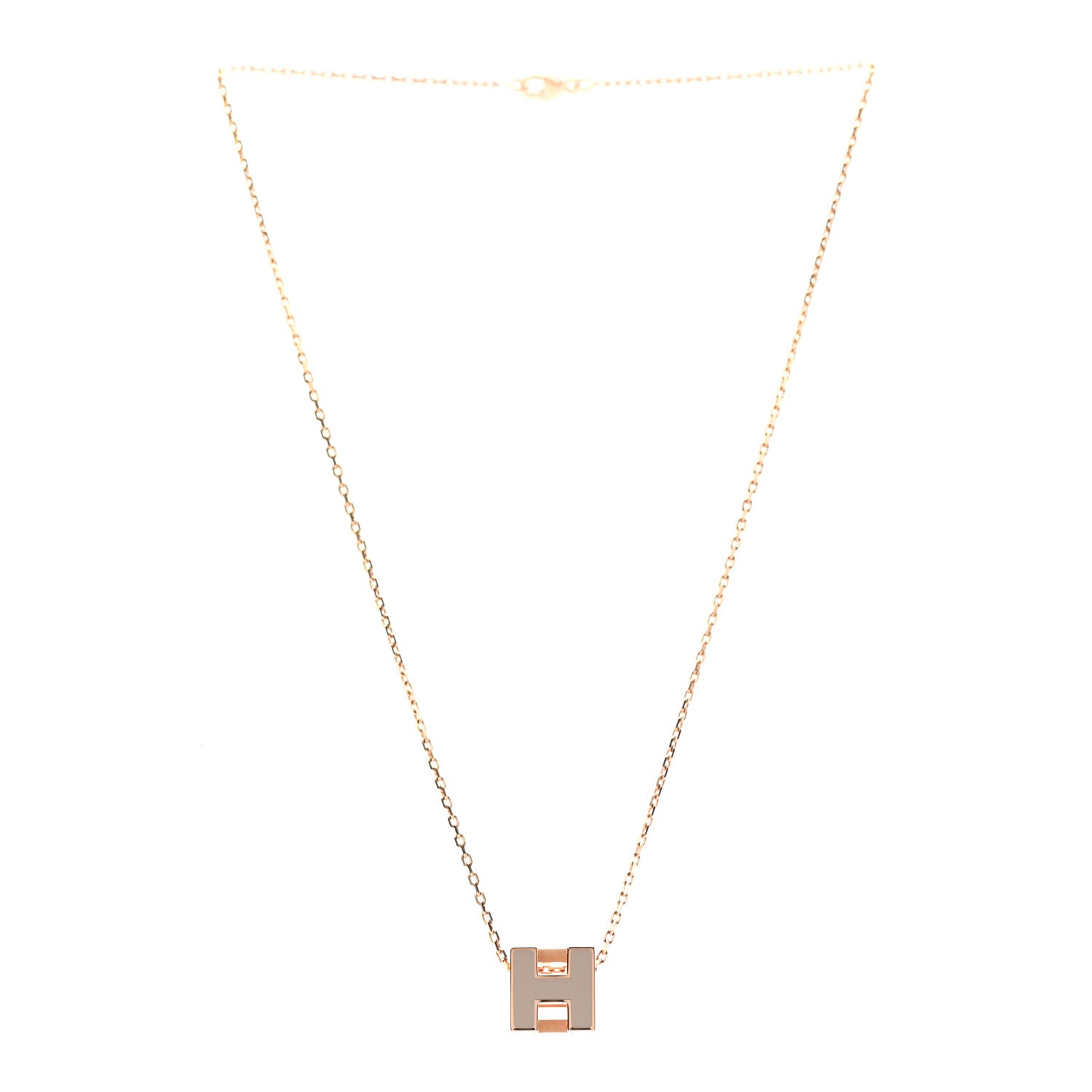 Hermes Rose Gold Lacquered Cage d'H Necklace Marron Glace 3 of 6