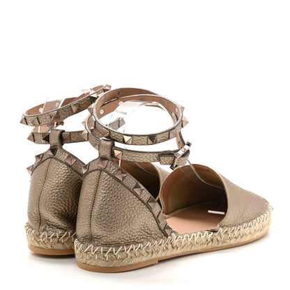 Valentino Garavani Metallic Grained Calfskin Rockstud Ankle Wrap Espadrille 20mm Flats 39 Skin Natural 4 of 7