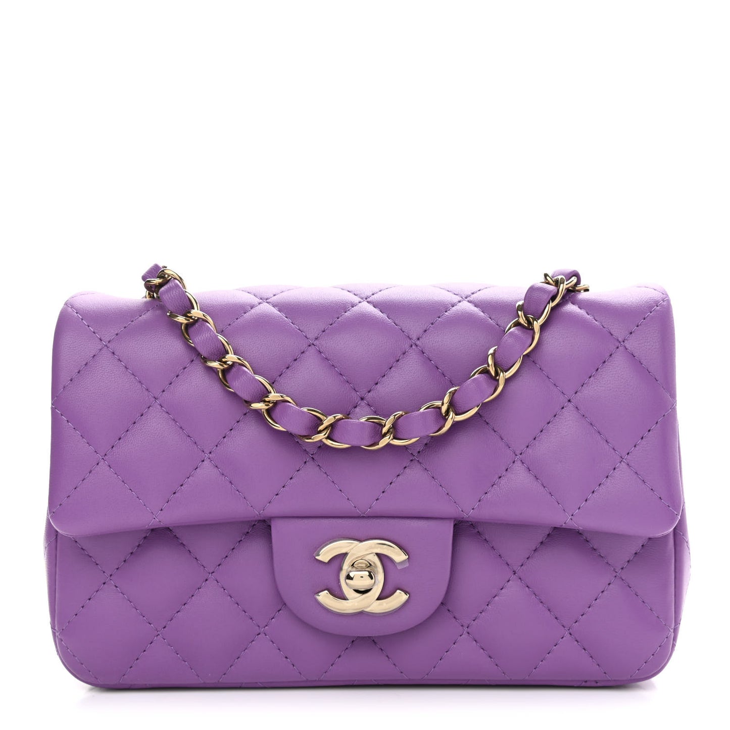 Lambskin Quilted Mini Rectangular Flap Purple