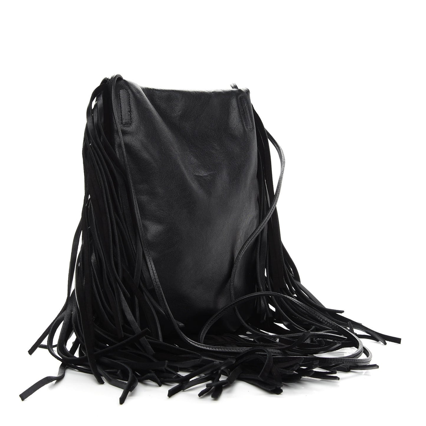 Calfskin Fringe Small Studded Anita Crossbody Bag Black