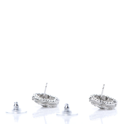 Chanel Crystal Coco Flapper Camellia CC Stud Earrings Silver 3 of 5
